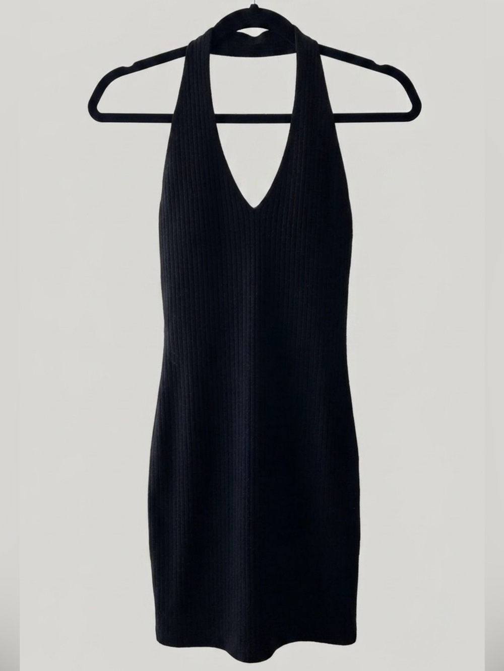 H&M Black Ribbed V-Neck Mini Dress with Burgundy Crossbody